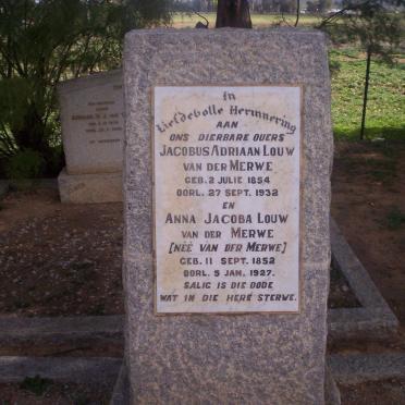 MERWE Jacobus Adriaan, van der, LOUW 1854-1932 &amp; Anna Jacoba VAN DER MERWE 1852-1927