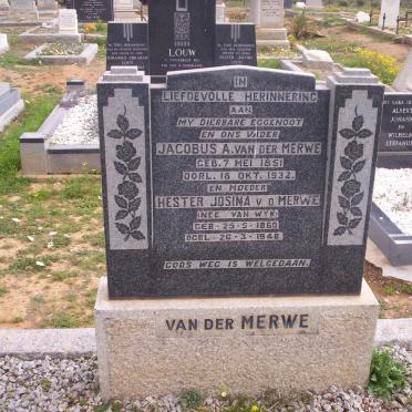 MERWE Jacobus A., van der 1851-1932 &amp; Hester Josina VAN WYK 1860-1949