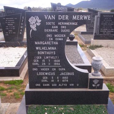 MERWE Lodewicus Jacobus, van der 1892-1978 &amp;  Margaretha Wilhelmina BONTHUYS nee LINTVELT 1908-1994
