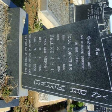 MERWE Izak Cornelius, van der 1897-1974 &amp; Heletje J.E.C. VAN DER MERWE 1905-2000