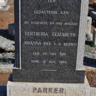 PARKER Gertruida Elizabeth Johanna nee V.D. MERWE 1916-1960