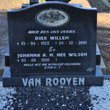 ROOYEN Dirk Willem, van 1922-2001 &amp; Johanna A.M. WILSON 1920-