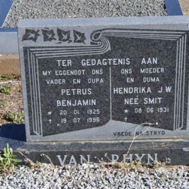 RHYN Petrus Benjamin, van 1925-1996 &amp; Hendrika J.W. SMIT 1931-