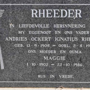 RHEEDER Andries Ockert Ignatius 1905-1965 &amp; Maggie 1907-1986