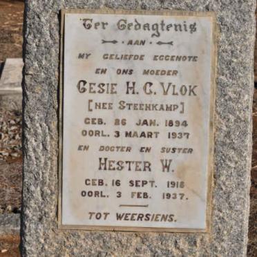 VLOK Gesie H.C. nee STEENKAMP 1894-1937 :: VLOK Hester W. 1918-1937
