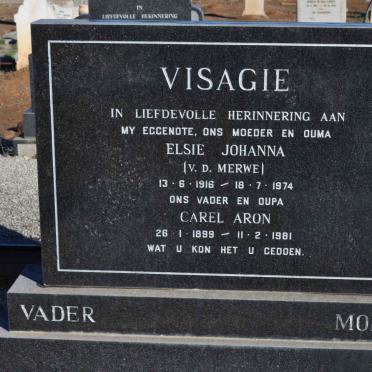VISAGIE Carel Aron 1899-1981 &amp; Elsie Johanna V.D. MERWE 1916-1974