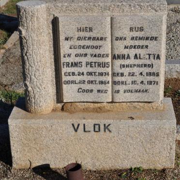 VLOK Frans Petrus 1874-1954 &amp; Anna Aletta SHEPHERD 1885-1971