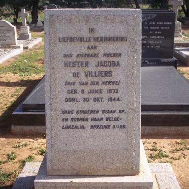 VILLIERS Hester Jacoba, de nee VAN DER MERWE 1873-1944 :: DE VILLIERS Johannes Phillippus 1894-1963