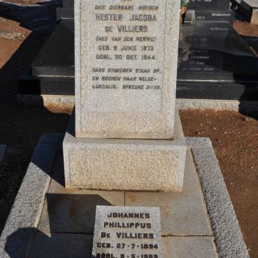 VILLIERS Hester Jacoba, de nee VAN DER MERWE 1873-1944 :: DE VILLIERS Johannes Phillippus 1894-1963