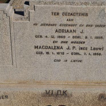 VLOK Adriaan J. 1869-1955 &amp; Magdalena J.P. LOUW 1872-1958