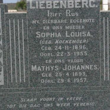 LIEBENBERG Mathys Johannes 1893-1957 &amp; Sophia Louisa KOEKEMOER 1896-1955