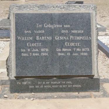 CLOETE Willem Barend 1870-1944 &amp; Gesina Petronella 1873-1950