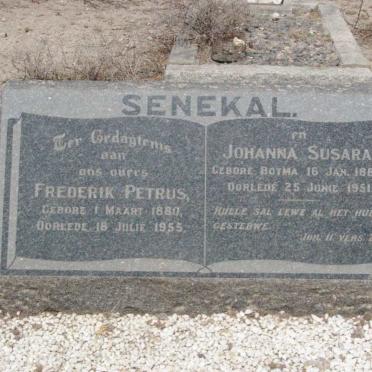 SENEKAL Frederik Petrus 1880-1955 &amp; Johanna Susara BOTMA 1882-1951