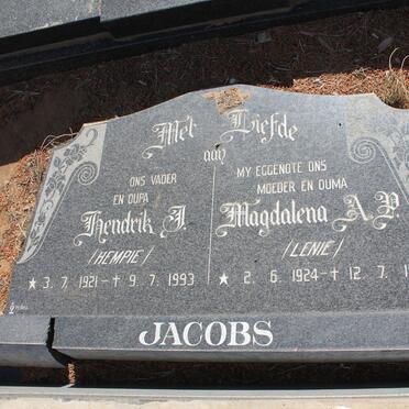 JACOBS Hendrik J. 1921-1993 &amp; Magdalena A.P. 1924-1982