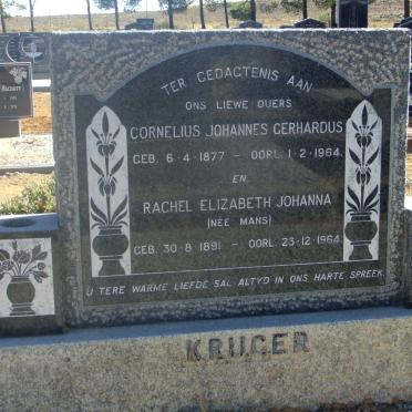 KRUGER Cornelius Johannes Gerhardus 1877-1964 &amp; Rachel Elizabeth Johanna MANS 1891-1964