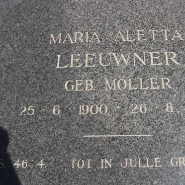 LEEUWNER Maria Aletta nee MOLLER 1900-1996