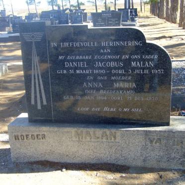 MALAN Daniel Jacobus 1890-1957 &amp; Anna Maria BREDENKAMP 1894-1958