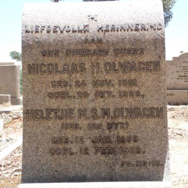 OLWAGEN Nicolaas H. 1861-1928 &amp; Heletjie M.S.M. VAN WYK 1858-1928