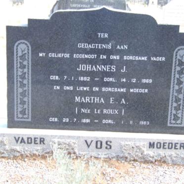 VOS Johannes J. 1892-1969 &amp; Martha E.A. LE ROUX 1891-19?3