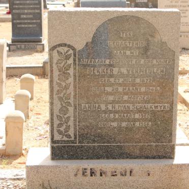VERMEULEN Dekker A. 1872-1948 &amp; Anna S.H. VAN SCHALKWYK 1880-1956