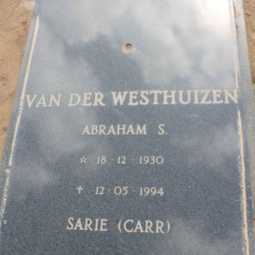 WESTHUIZEN Abraham S., van der 1930-1994 &amp; Sarie CARR 1935-