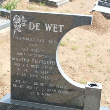 WET Martha Elizabeth, de nee V.D. WESTHUIZEN 1895-1988