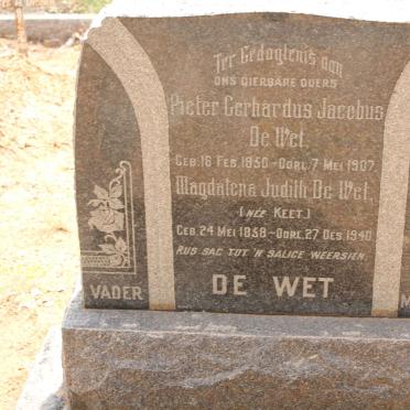 WET Pieter Gerhardus Jacobus, de 1850-1907 &amp; Magdalena Judith KEET 1858-1940