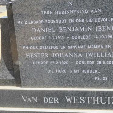 WESTHUIZEN Daniel Benjamin, van der 1911-1968 &amp; Hester Johanna WILLIAMS 1920-2014