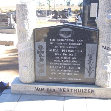 WESTHUIZEN Nicolaas Burger, van der 1895-1975 &amp; Alida Petronella DU TOIT 1898-1962