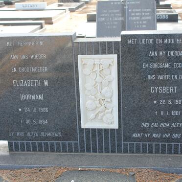 WESTHUIZEN Gysbert J., v.d. 1907-1981 &amp; Elizabeth M. BORMAN 1906-1984