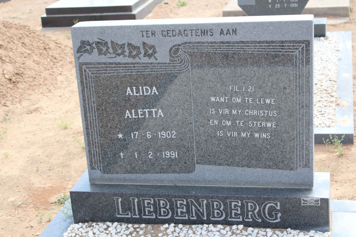 LIEBENBERG Alida Aletta 1902-1991