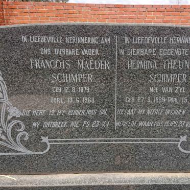 SCHIMPER Francois Maeder 1879-1968 &amp; Hermina Theunissen VAN ZYL 1889-1962