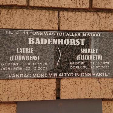 BADENHORST Louwrens 1928-2021 &amp; Elizabeth 1929-2022