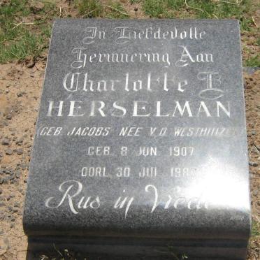 HERSELMAN Charlotte I. voorheen VAN DER WESTHUIZEN nee JACOBS 1907-1986