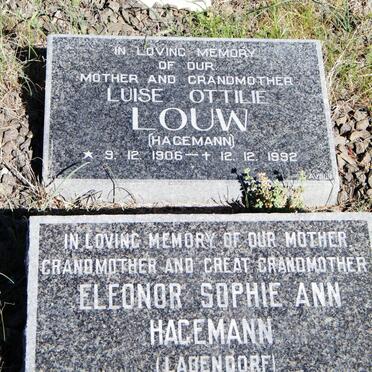HAGEMANN Eleonor Sophie Ann nee LADENDORF 1880-1969 :: LOUW Luise Ottilie nee HAGEMANN 1906-1992