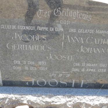 JOOSTE Jacobus Gerhardus 1893-1954 &amp; Anna Catharina Johanna 1903-1958