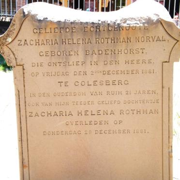 NORVAL Zacharia Helena Rothman nee BADENHORST -1881 :: NORVAL Zacharia Helena Rothman -1881