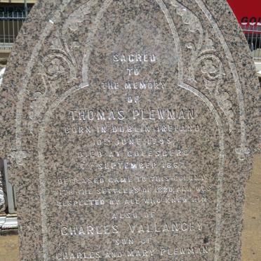 PLEWMAN Thomas 1795-1867 :: PLEWMAN Charles Vallancey 1869-1871