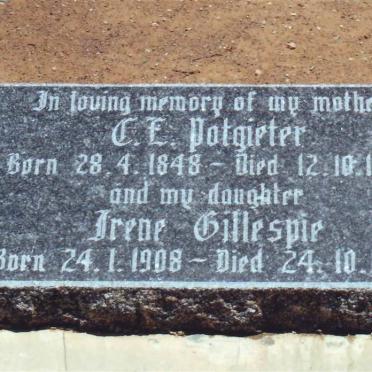 POTGIETER C.E. 1848-1898 :: GILLESPIE Irene 1908-1908