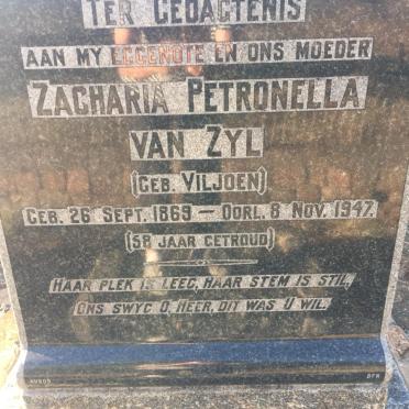 ZYL Zacharia Petronella, van nee VILJOEN 1869-1947