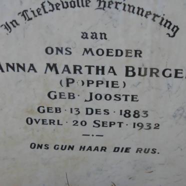 BURGER Anna Martha nee JOOSTE 1883-1932