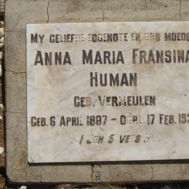 HUMAN Anna Maria Fransina nee VERMEULEN 1887-1932