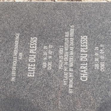 PLESSIS Charl, du 1926-2011 &amp; Elize 1929-2007