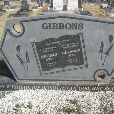 GIBBONS Lukas Thomas 1928-2007 &amp; Maria Jacomina 1940-2001