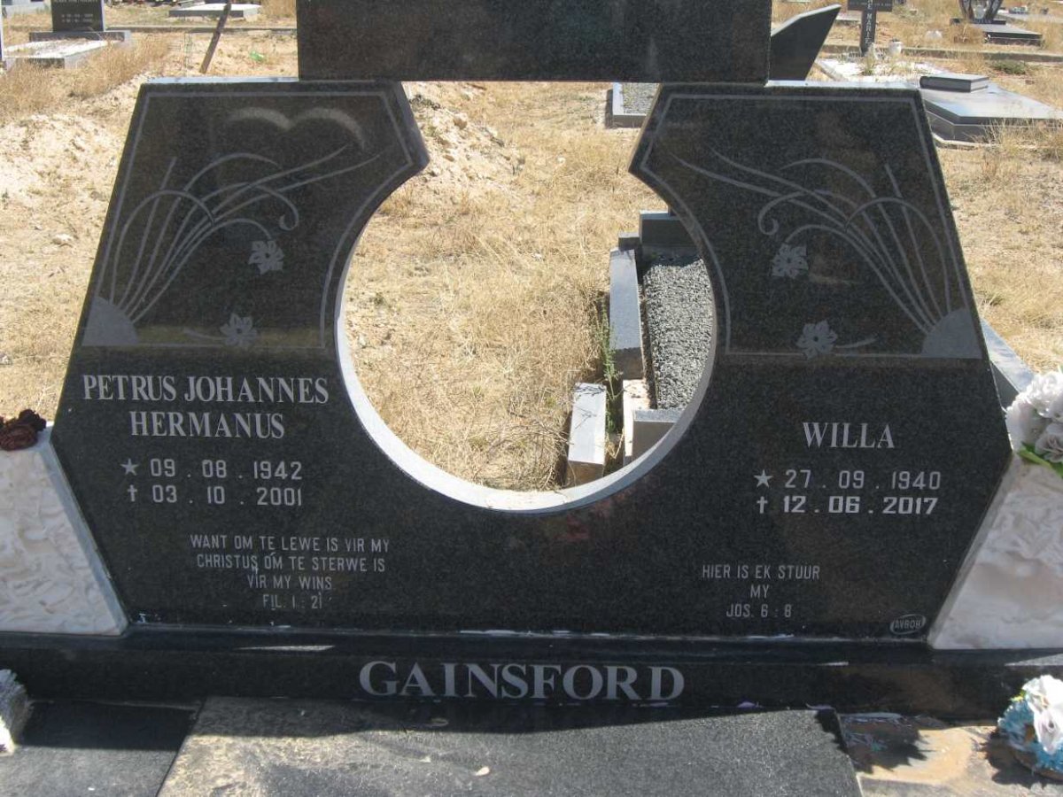 GAINSFORD Petrus Johannes Hermanus 1942-2001 &amp; Willa 1940-2017