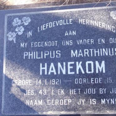 HANEKOM Philipus Marthinus 1921-1981 