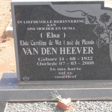 HEEVER Elsie Carolina de Wet, van den nee DU PLESSIS 1922-2008