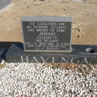 HAVENGA Johanna Elizabeth nee TALJAARD 1920-1984