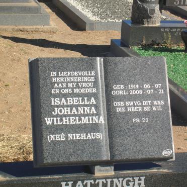HATTINGH Isabella Johanna Wilhelmina nee NIEHAUS 1914-2008
