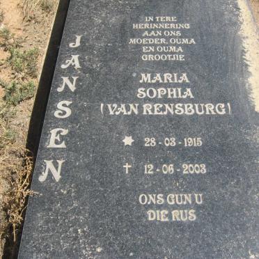 JANSEN Maria Sophia nee VAN RENSBURG 1915-2003